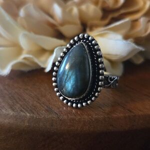 Beautiful Flashy Labradorite 925 Sterling Silver Overlay Ring Size 7 NEW